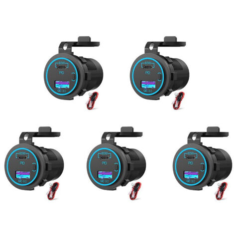 5X 65W PD 12V Prise USB pour Ordinateur Portable USB C Chargeur de Voiture Prise Multi Port Adaptateur éTanche pour Voiture Bateau Camion