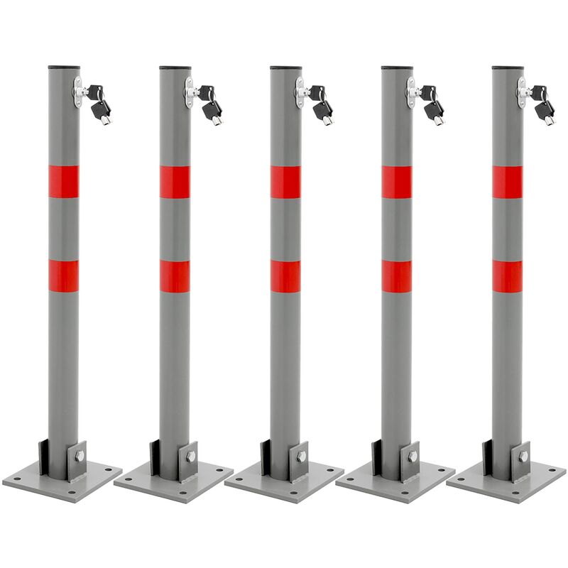 

5x Barrera aparcamiento poste redono plegable altura 68 cm con bloqueo y llaves