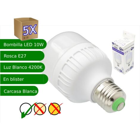 5x Bombillas LED 10W rosca E27 luz 4200K blanco neutro