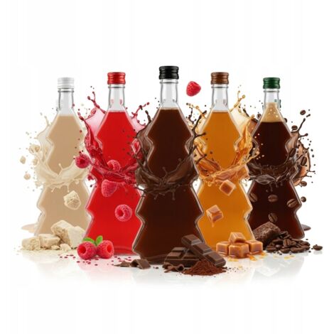 5x bottiglia di vetro ALBERO DI NATALE 500ML per liquori, tinture, regalo, DECORAZIONE NATALIZIO