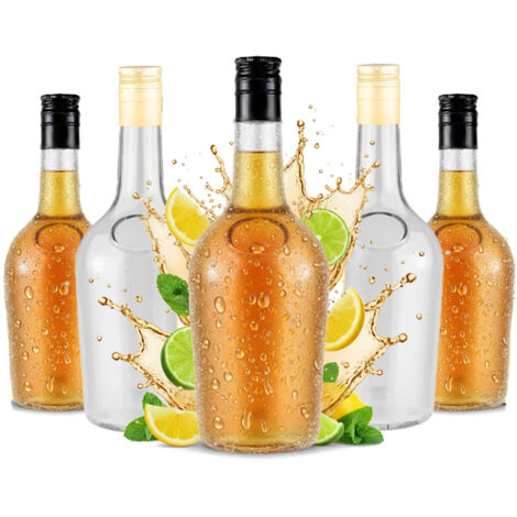 5x Bottiglie di vetro GLORIA da 500 ml per liquori, succhi, vino + TAPPO