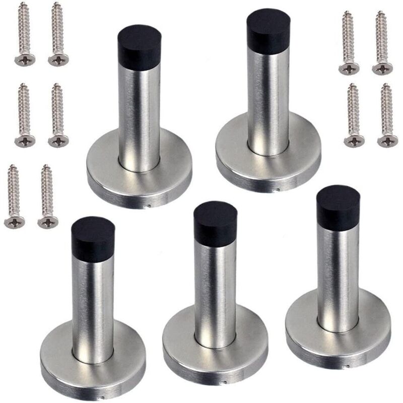 Tinor - 5X Door Stops, Stainless Steel Door Stops, with Rubber, Child Finger Safety (5 stops)