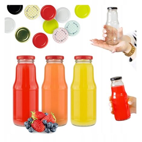 5x Fruchtflasche für Saft 300ml + Deckel für Konfitüren, Sirupe und Wasser