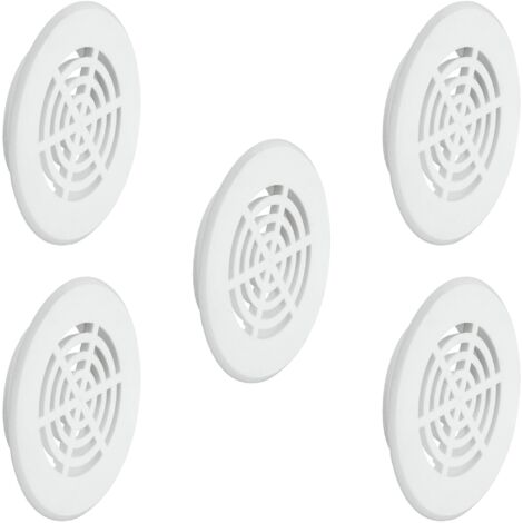 5x Griglia di ventilazione plastica tonda diametro installazione 35 mm totale 50 mm da incasso areazione dell'aria, Bianco