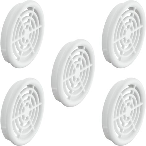 5x Griglia di ventilazione plastica tonda diametro installazione 43 mm totale 48 mm da incasso areazione dell'aria, Bianco