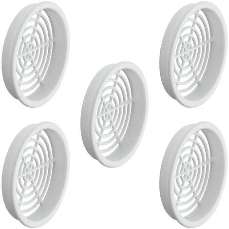 5x Griglia di ventilazione plastica tonda diametro installazione 60 mm totale 65 mm da incasso areazione dell'aria, Bianco