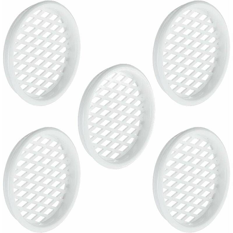 5x Grille de ventilation aération ronde en plastique diamètre encastrement 50mm hauteur 7mm Cache Protection Plafond Mur Menuiserie, blanc