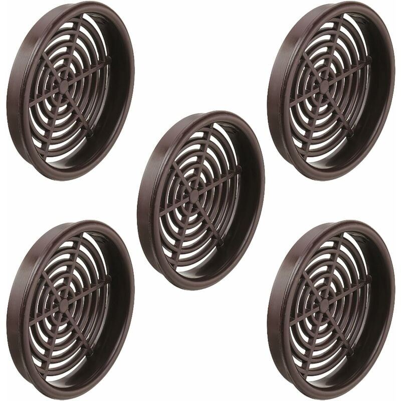 5x Grille de ventilation aération ronde en plastique diamètre encastrement 60mm hauteur 9mm Cache Protection Plafond Mur Menuiserie, marron foncé