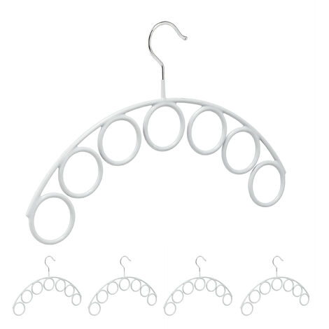 5x Gruccia per Sciarpe, Metallo e Gomma, 7 Anelli Appendi Scialli, Foulard, Antiscivolo, Ø 5 cm, Grigio Chiaro