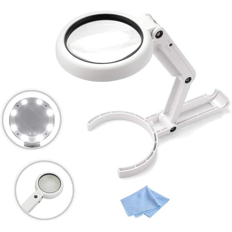 5X Handheld Magnifier - Magnifying Glass with 8 LEDs - Illuminated Pocket Magnifier Desktop Magnifier for Seniors and Children