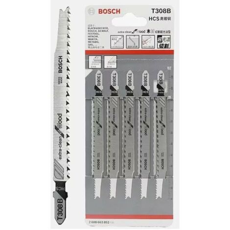 5x Lames de scie sauteuse T 308 B (pour Contreplaqué, Panneau d'ameublement en bois massif, Longueur 117 mm, Accessoire Scie sauteuse),
