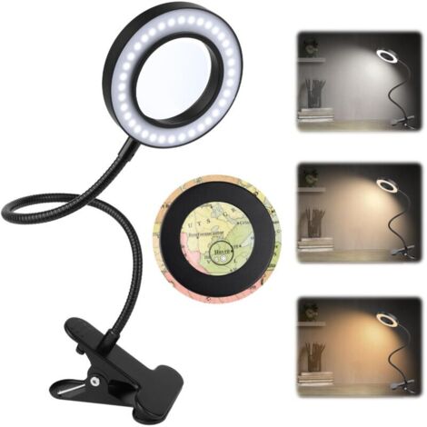 5X Loupe à Pince, 360° Flexible avec Lumière, 3 Couleurs 10 Luminosité, pour Bureau, Étude, Lecture, Loisirs et Artisanat