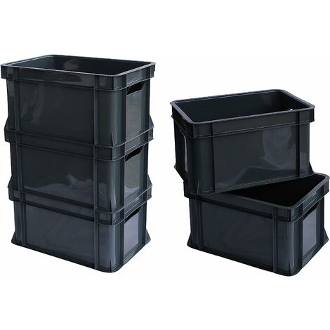 5x Mini caisse rangement plastique Anthracite ARTECSIS / 11L - 35x24x18cm / Bac plastique - Rangement Bureau Buanderie Cuisine - Anthracite