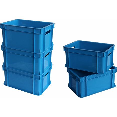 5x Mini caisse rangement plastique Bleu ARTECSIS / 11L - 35x24x18cm / Bac plastique - Rangement Bureau Buanderie Cuisine - Bleu