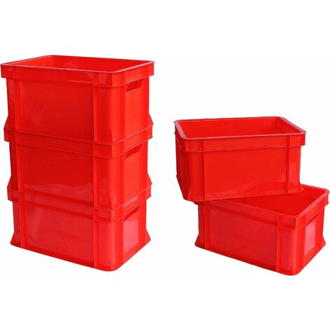 5x Mini caisse rangement plastique Rouge ARTECSIS / 11L - 35x24x18cm / Bac plastique - Rangement Bureau Buanderie Cuisine - Rouge
