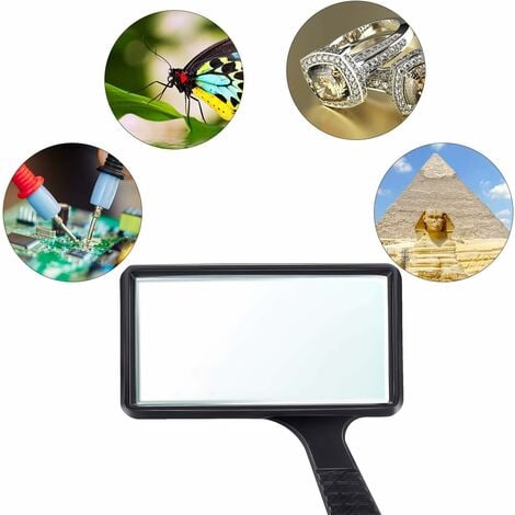 TINOR 5X Portable Magnifying Glass, 10X5cm Rectangular Magnifying Glass, Scratch Resistant Glass Lens for The Elderly Reading, Hobby, Repairing, Observation