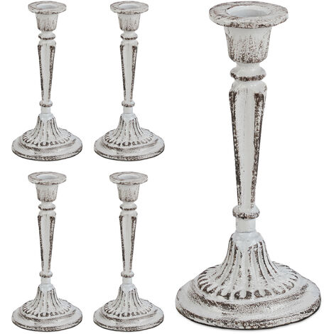 Relaxdays Portacandele Vintage, per Candele Lunghe Ø 4cm, Shabby Chic,  Antico, H: 28,5 cm, Candelabro Singolo, Argentato