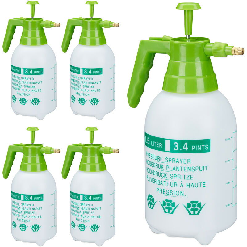 5x Pulvérisateur 1,5 litre buse réglable en laiton pour plantes jardin produits ménagers pe, blanc/vert
