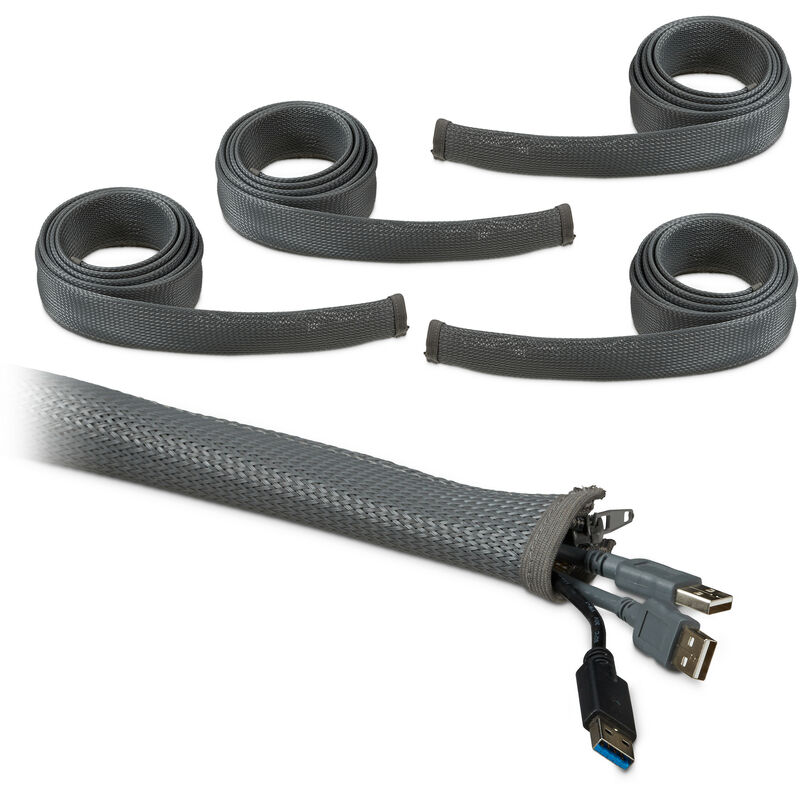 Relaxdays - Set of 5 Cable Conduits, Cable Cover with Zipper, Clever Cord Wire, Cable Management, Hiding Cords, 2m, Grey