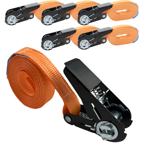 5x Ratschen Spanngurt Spanngurte Orange 1-tlg 4m 0,8t 800kg Schwarzes Schloss