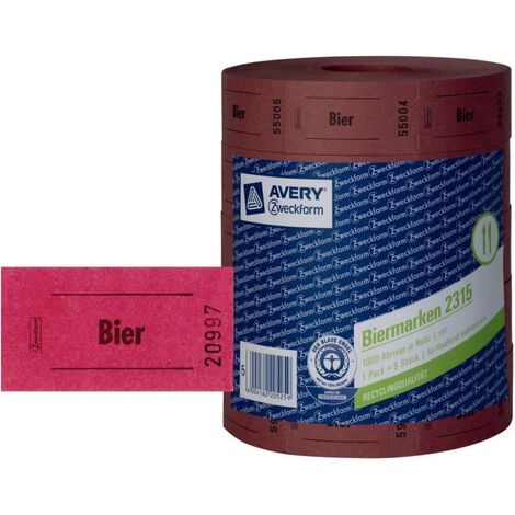 5x Rolle Bier-Marke 57x30mm Rot 2000 Abrisse