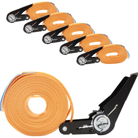 5x Spanngurt mit Ratsche 6m einteilig 800kg 0,8t orange