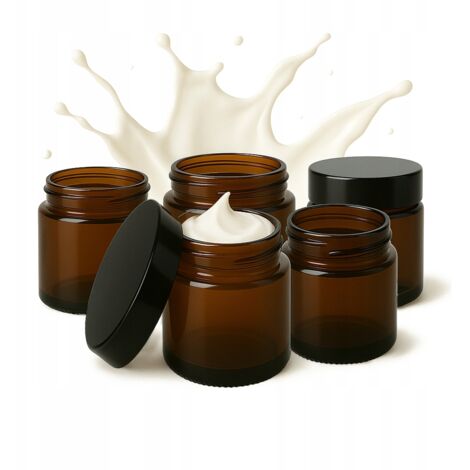 5x Tarro de vidrio marr贸n de 100 g Vidrio oscuro para cremas, cosm茅ticos, aceites y geles