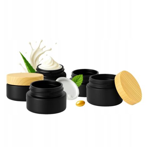 5x Tarros de Cristal NEGRO MATE 20g para Crema B谩lsamo Cosm茅tico Ung眉ento