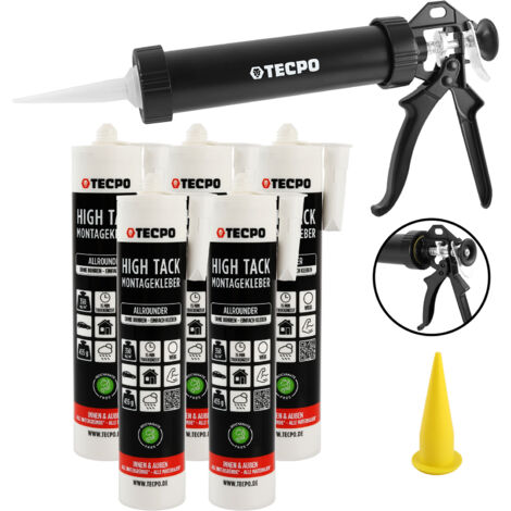 5x TECPO Montagekleber HIGH TACK Baukleber 455g Kleber + Dichtstoffe MS-Polymer SMP + Alu-Kartuschenpresse 220 mm