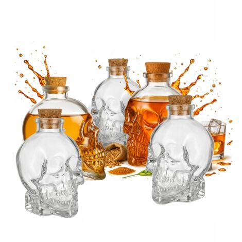 5x Totenkopf-Glaskaraffe 400ml Flaschen für Alkohol Wein Whisky Geschenk