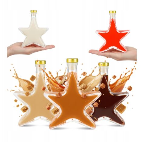 5x Weihnachtsstern-Flaschen 200ml für Liköre, Wein, Weihnachtsgeschenk