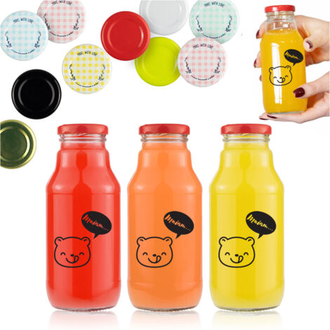 5x Winnie Puuh Flasche 330ml mit aufgedruckten Flaschen für Saft, Sirup, Milch