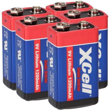 5x XCell Lithium 9V Block Hochleistungs- Batterien für Rauchmelder / Feuermelder - 10 Jahre Batterie Lebensdauer