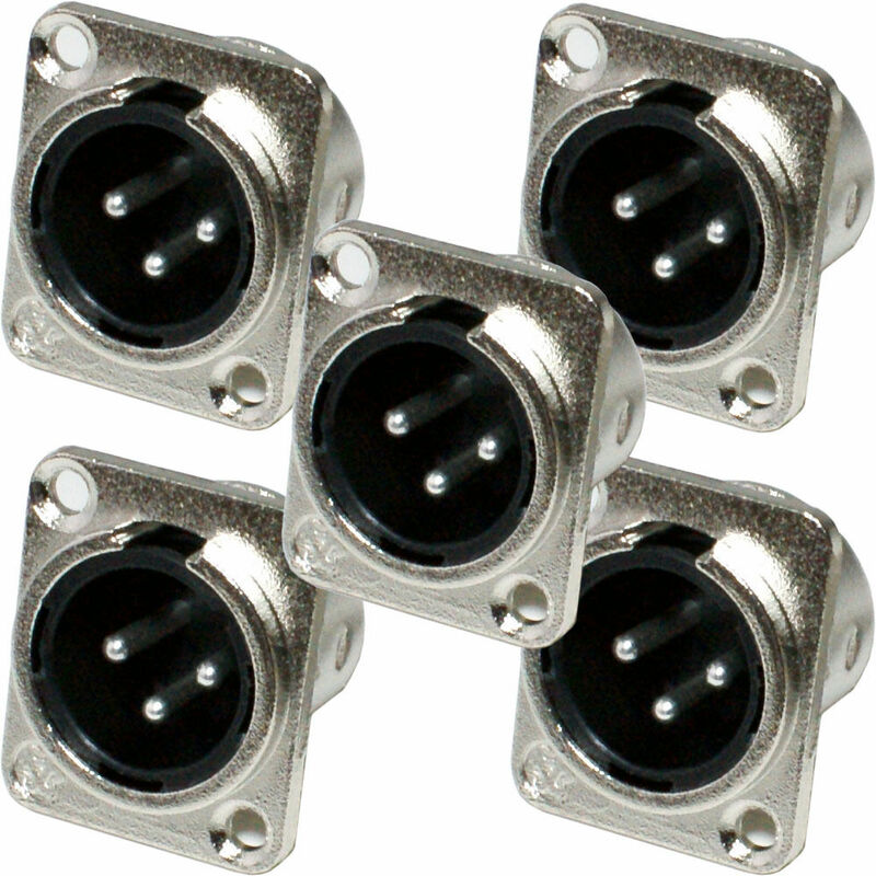 5x xlr 3 Pin Male Panel Mount Solder Connector Chassis Mic Patch Audio