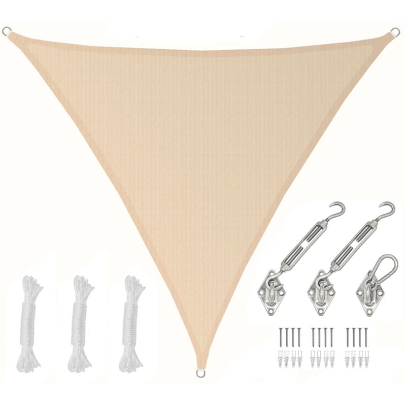 5x5x5 Voile d'Ombrage Triangulaire Respirante - Toile de Jardin uv avec Fixation