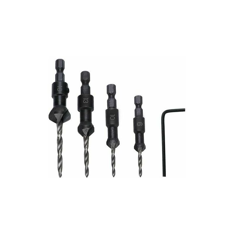 6 10 13 16 Fraises À Fraiser Hss Avec Clé Hexagonale plastiquepièces forets à fraiser hexagonaux mèches coniques pour bois métal doux