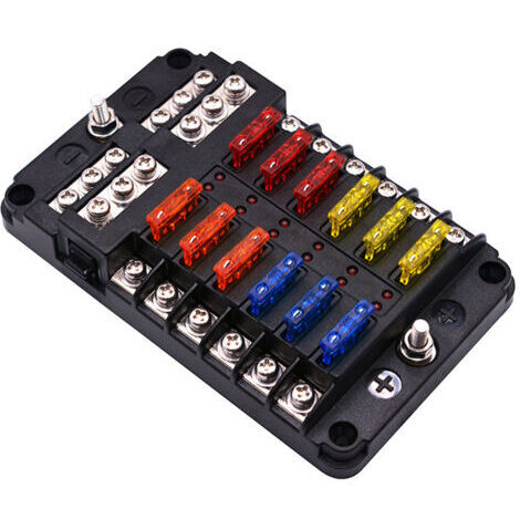 6/12 Voies Boîte Fusibles 12V, Porte Fusible Blocs Fusible Lame avec 16 Fusibles 6 Voyants LED Couvercle de Protection pour 12V/24V Voiture Bateau Marine Camion SUV (12 Voies)