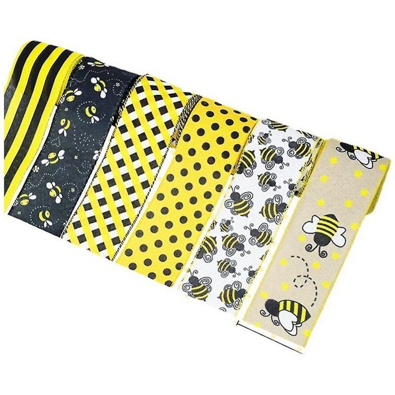 6 2,5 pouces 63 mm 6 mètres de rubans Bumble Bee avec bord câblé, ruban vichy jaune pour l'artisanat et le bricolage, Butte