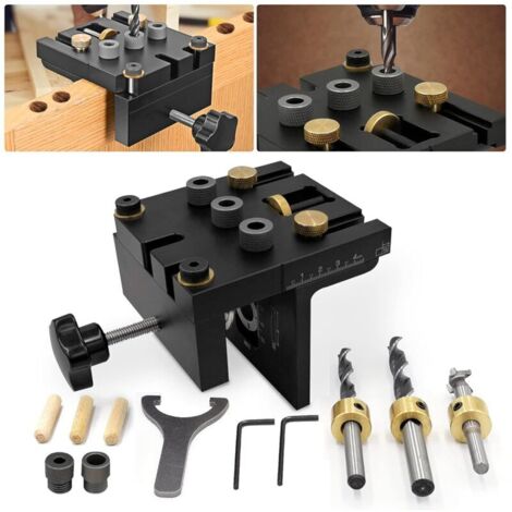 6/8/10/15 mm Taschenloch-Positionierungslehren-Set 3 in 1 mit Positionierclip, verstellbarer Bohrschablone und Bohrpositionierer für Möbel