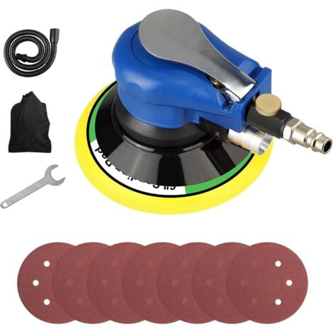 6" Air Random Orbital Sander Dual Action Pneumatic Palm Sander with Speed Regulation with 7 Pcs of Sand Paper