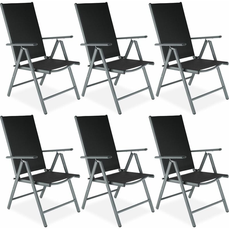 6 aluminium garden chairs - reclining garden chairs, garden recliners, outdoor chairs - black/anthracite