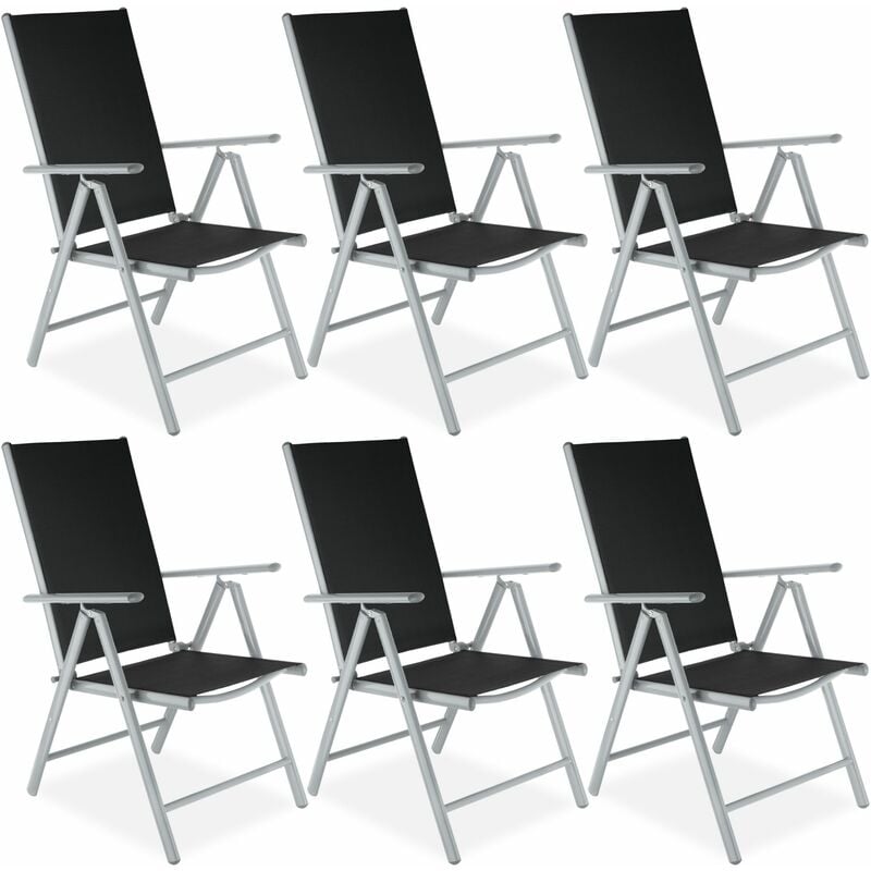 6 aluminium garden chairs - reclining garden chairs, garden recliners, outdoor chairs - black/silver