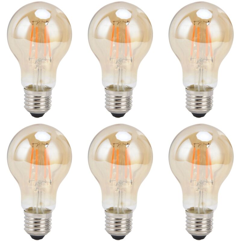 6 ampoules LED à filament A60, style rétro, 4 watts, culot E27, ampoule en verre doré, lumière chaude, décoration intérieure, 220 volts