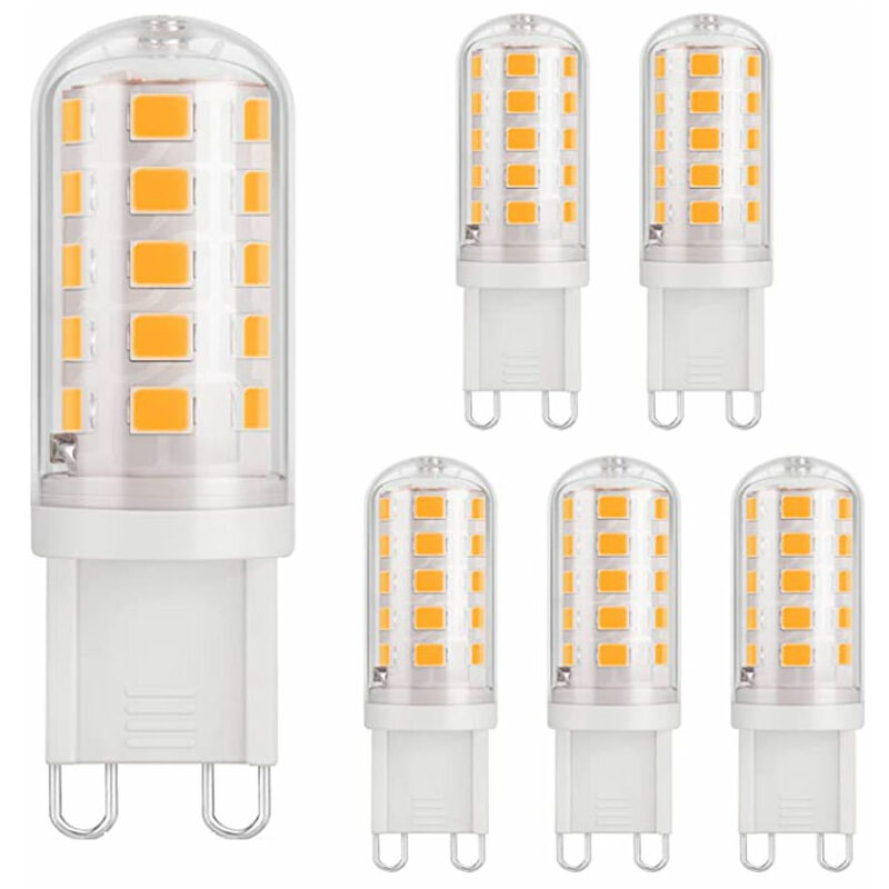 Jusch - 6 ampoules led G9, 3W (40W), 430lm, 3000K, 220-240V, CRI85, économie d'énergie, culot en céramique standard, lumière blanc chaud