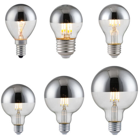 6 Ampoules LED Semi-Galvanoplastie 4W, sans ombre, 2700K blanc chaud, modèles E14/E27 (G45/G80/G125/G95/A60)