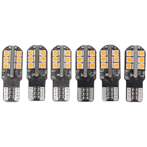 6 Ampoules LED T10 24SMD Jaune 4,8W 12V, Super Lumineuses, Kit d'Ampoules Sans Gradation pour Feux de Position & Clignotants Auto