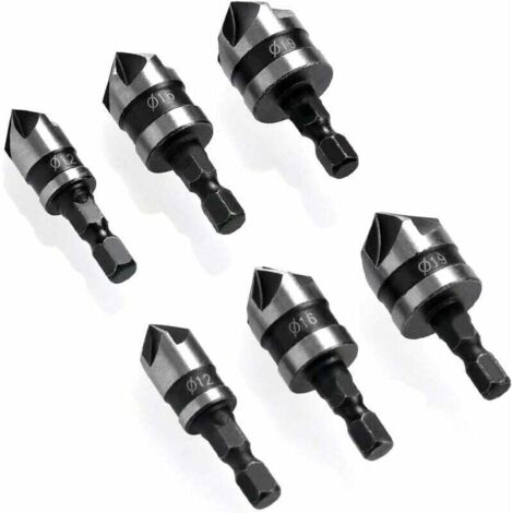 6 avellanadores de vástago hexagonal de 90°, Ø 6-19 mm, para metal y madera