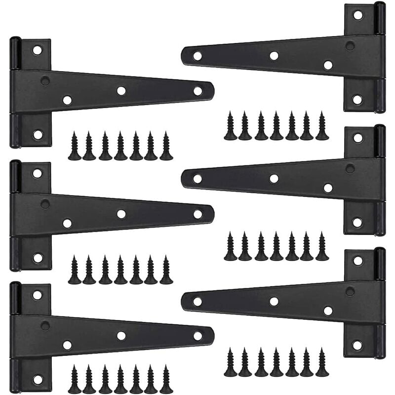 

6 bisagras en T, bisagra para puerta de granero, bisagras en T negras, bisagras en T para exteriores, bisagras de hierro para puertas, bisagras