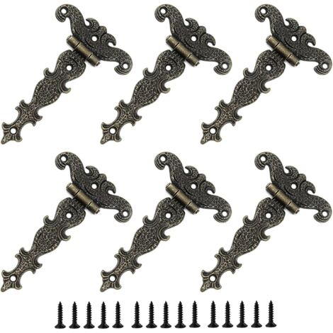 6 bisagras vintage florales en forma de T para puerta, caja de madera, para muebles, puertas, ventanas, armarios, joyeros, bisagras decorativas (bronce)