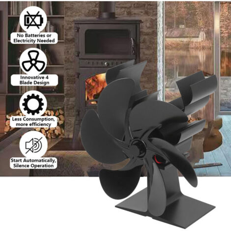 6-Blatt-Ofenlüfter, wärmebetriebener Kaminventilator, leiser Ventilator mit Überhitzungsschutz, ideal für Weihnachten, Schwarz